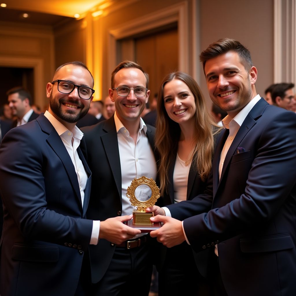 Equipo celebrando premio